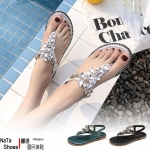 娜塔美鞋-NaTa‧奢華性感平底水鑽夾腳涼鞋‧黑/綠/銀共3色